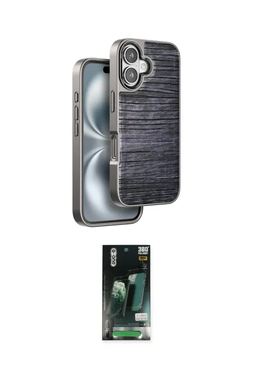 ieg™ iPhone 16 Kılıf Atlas Minimal Özel Seri - Siyah 360 Mat Full Body Arka Koruyucu