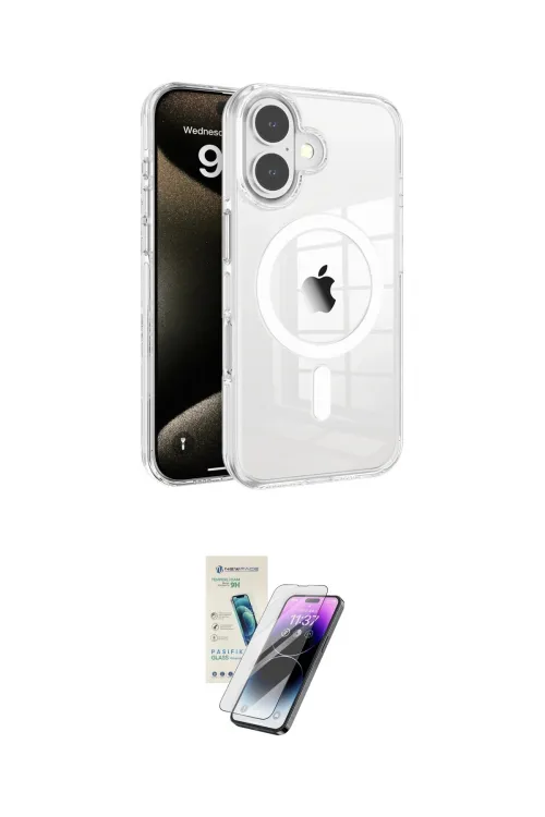 ieg™ iPhone 16 Kılıf Doruk Doku Özel Seri - Şeffaf Pasifik Cam Ekran Koruyucu