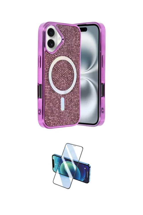 ieg™ iPhone 16 Kılıf Eksen Çizgi - Siyah 3D Antistatik Seramik Nano Ekran Koruyucu