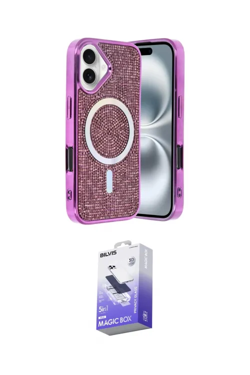 ieg™ iPhone 16 Kılıf Eksen Çizgi - Siyah Bilvis 5in1 5D Magic Hayalet Cam Ekran Koruyucu