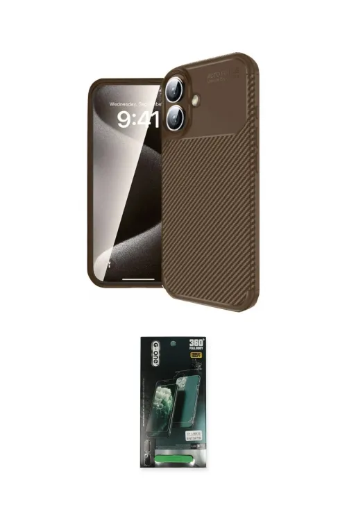 ieg™ iPhone 16 Kılıf Eksen Form Prime - Siyah 360 Mat Full Body Arka Koruyucu