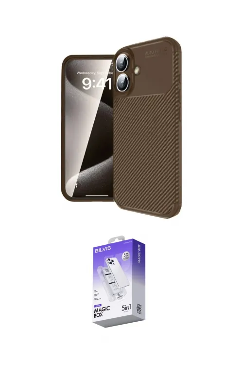 ieg™ iPhone 16 Kılıf Eksen Form Prime - Siyah Bilvis 5in1 3D Magic Cam Ekran Koruyucu
