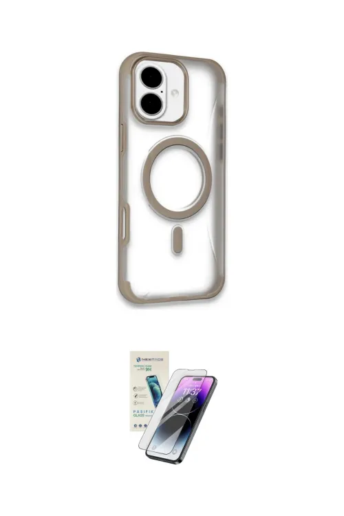 ieg™ iPhone 16 Kılıf Eksen Klasik Koleksiyonu - Şeffaf Pasifik Cam Ekran Koruyucu