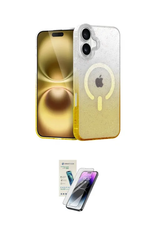 ieg™ iPhone 16 Kılıf Eksen Minimal Özel Seri - Şeffaf Pasifik Cam Ekran Koruyucu
