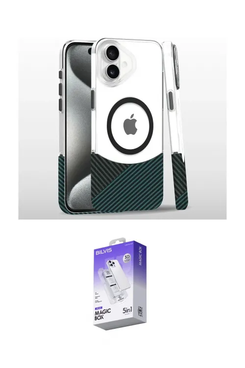 ieg™ iPhone 16 Kılıf İz Asil Prime - Siyah Bilvis 5in1 3D Magic Cam Ekran Koruyucu