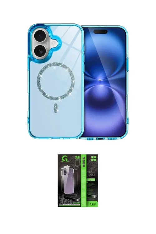 ieg™ iPhone 16 Kılıf Kıvılcım Form Prime - Şeffaf 360 Full Body Arka Koruyucu