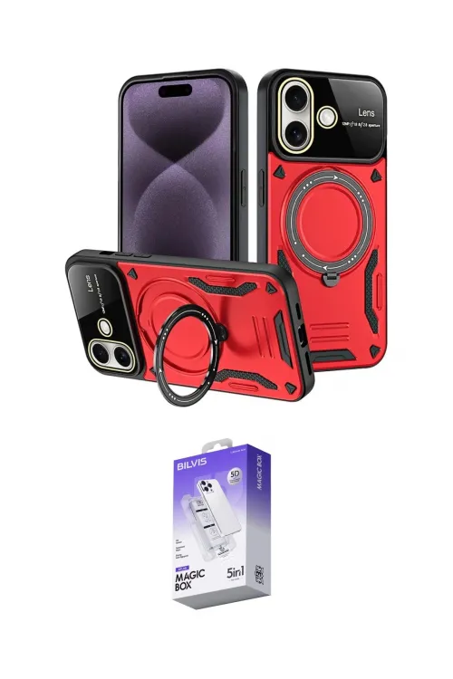ieg™ iPhone 16 Kılıf Kıvılcım Modern Serisi - Siyah Bilvis 5in1 3D Magic Cam Ekran Koruyucu