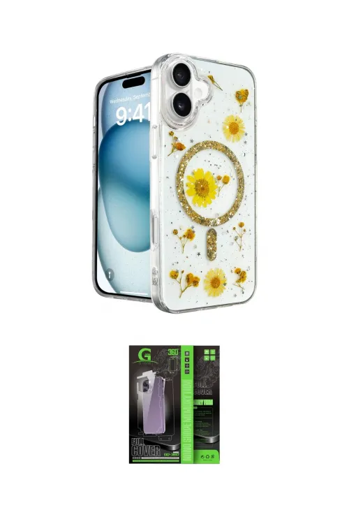 ieg™ iPhone 16 Kılıf Kozmos Doku - Şeffaf 360 Full Body Arka Koruyucu