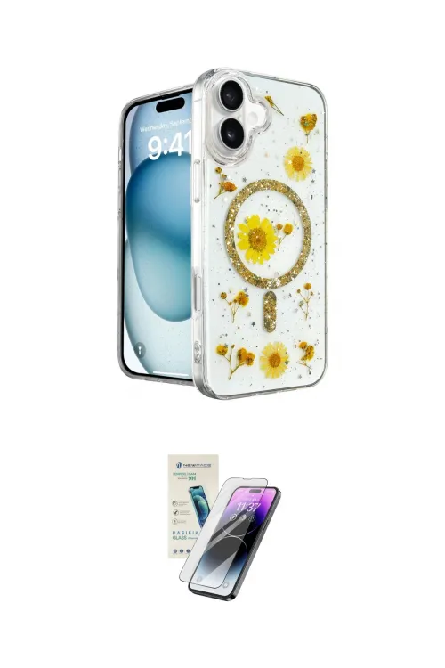 ieg™ iPhone 16 Kılıf Kozmos Doku - Şeffaf Pasifik Cam Ekran Koruyucu