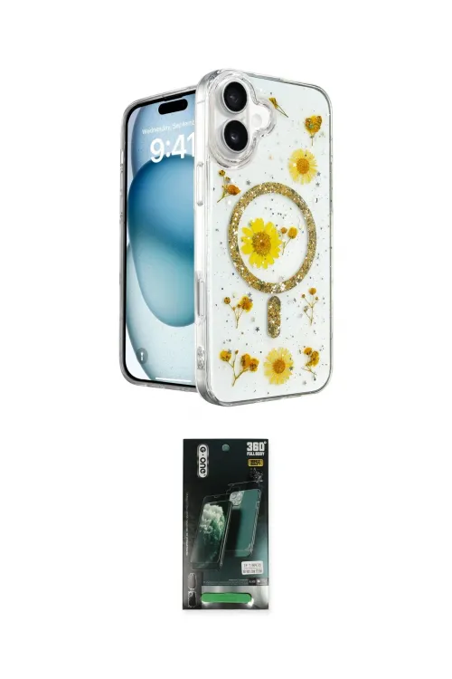 ieg™ iPhone 16 Kılıf Kozmos Doku - Siyah 360 Mat Full Body Arka Koruyucu