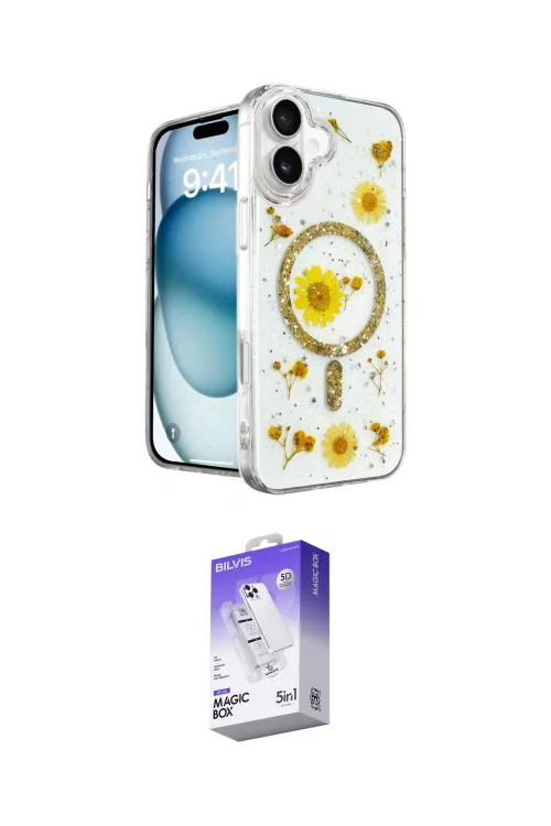 ieg™ iPhone 16 Kılıf Kozmos Doku - Siyah Bilvis 5in1 3D Magic Cam Ekran Koruyucu