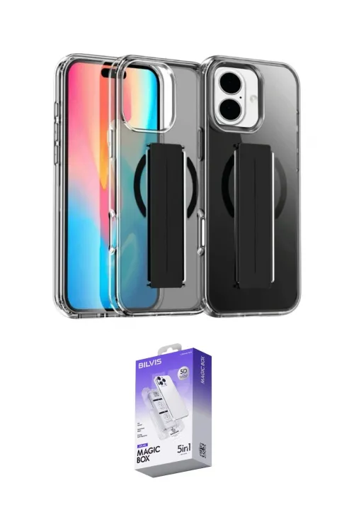 ieg™ iPhone 16 Kılıf Nova Işık Koleksiyonu - Siyah Bilvis 5in1 3D Magic Cam Ekran Koruyucu