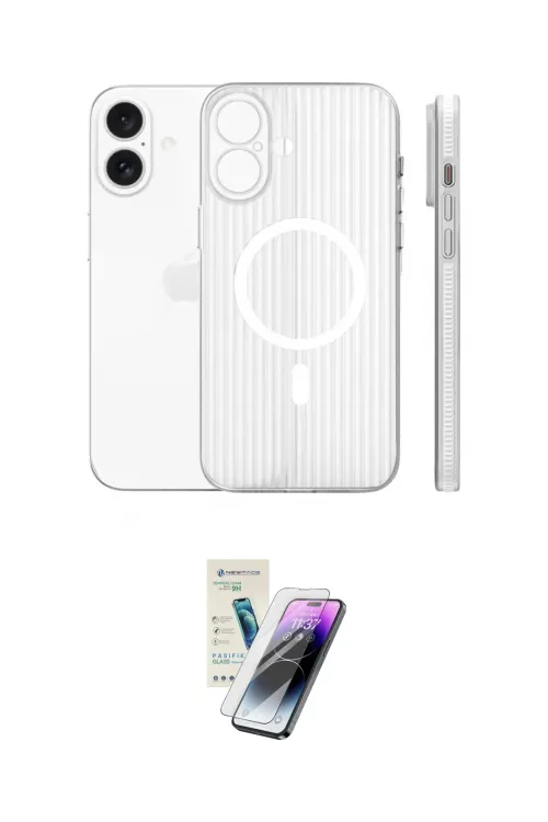 ieg™ iPhone 16 Kılıf Pusula Minimal Koleksiyonu - Şeffaf Pasifik Cam Ekran Koruyucu