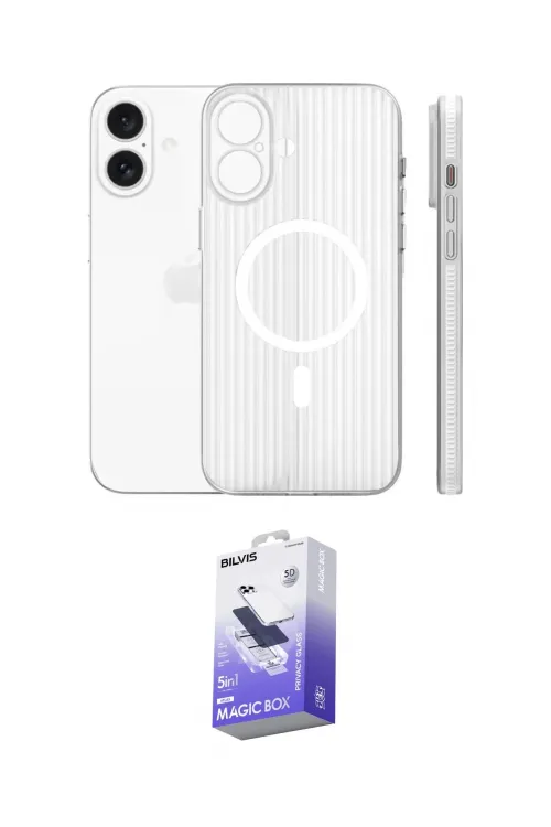 ieg™ iPhone 16 Kılıf Pusula Minimal Koleksiyonu - Siyah Bilvis 5in1 5D Magic Hayalet Cam Ekran Koruyucu