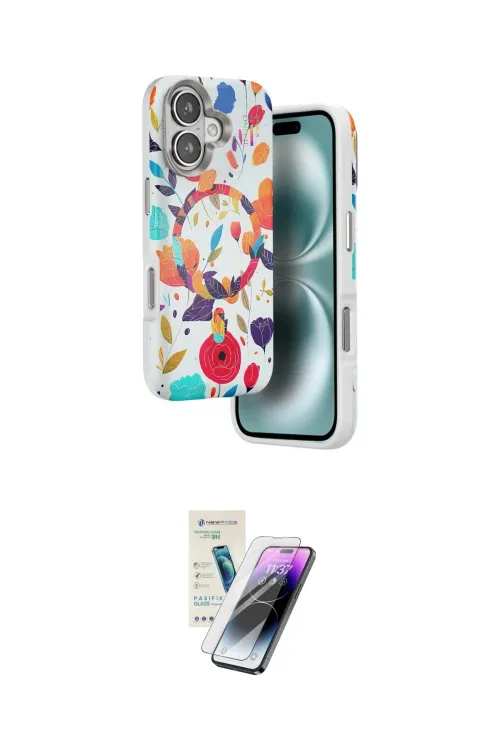 ieg™ iPhone 16 Kılıf Siluet Doku - Şeffaf Pasifik Cam Ekran Koruyucu