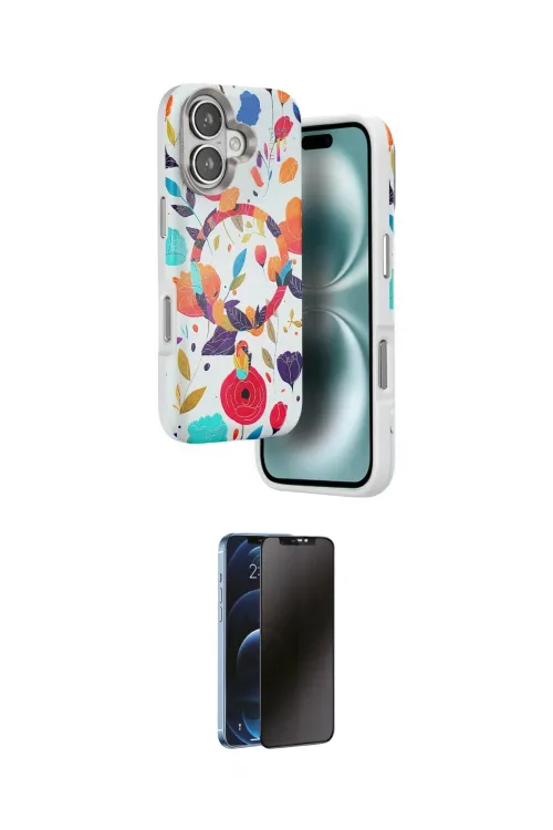 ieg™ iPhone 16 Kılıf Siluet Doku - Siyah 3D Antistatik Hayalet Cam Ekran Koruyucu