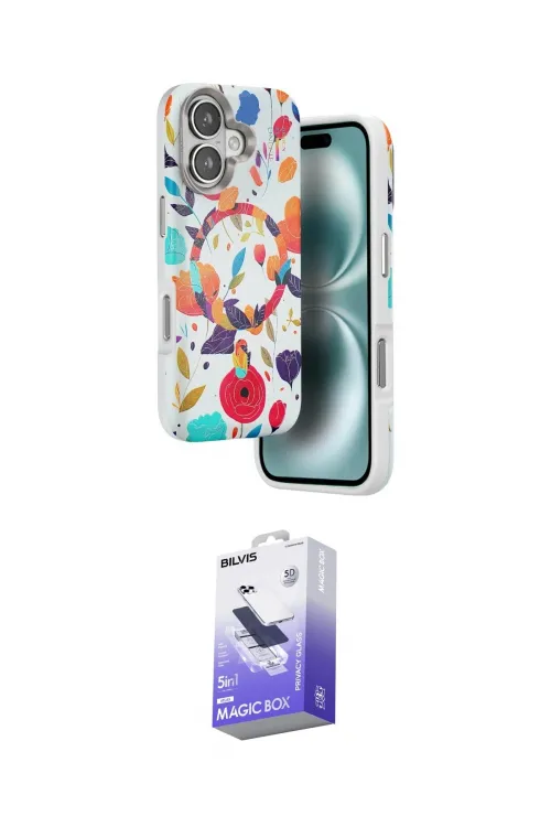 ieg™ iPhone 16 Kılıf Siluet Doku - Siyah Bilvis 5in1 5D Magic Hayalet Cam Ekran Koruyucu