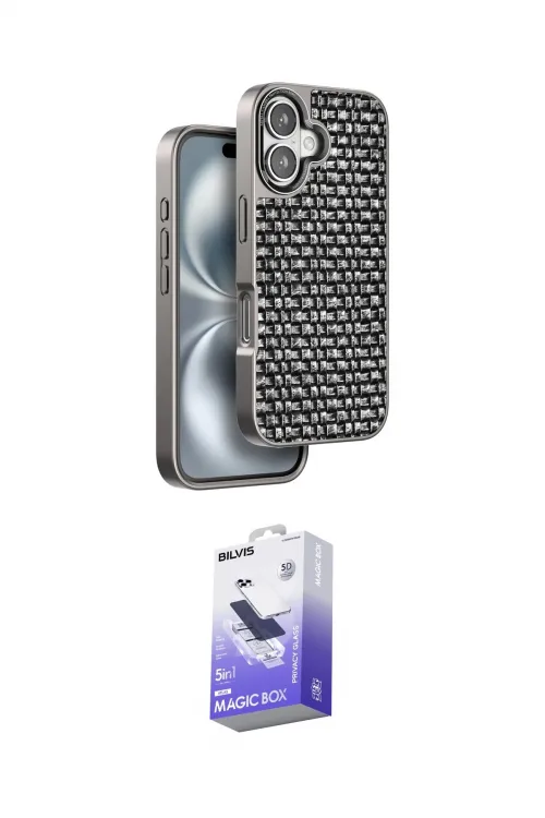 ieg™ iPhone 16 Kılıf Siluet Form Serisi - Siyah Bilvis 5in1 5D Magic Hayalet Cam Ekran Koruyucu