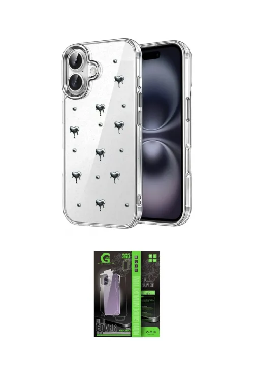 ieg™ iPhone 16 Kılıf Yörünge Form - Şeffaf 360 Full Body Arka Koruyucu