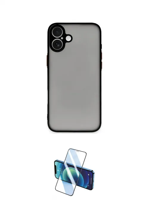 ieg™ iPhone 16 Plus Kılıf Ahenk Çizgi Serisi - Siyah 3D Antistatik Cam Ekran Koruyucu