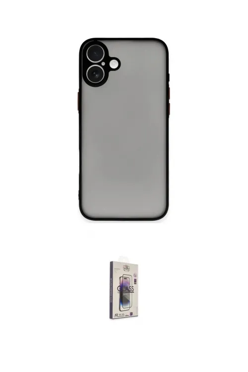 ieg™ iPhone 16 Plus Kılıf Ahenk Çizgi Serisi - Siyah Bilvis 3D Cam Ekran Koruyucu