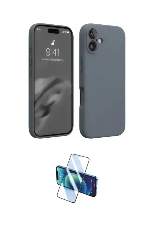 ieg™ iPhone 16 Plus Kılıf Ahenk Serisi - Siyah 3D Antistatik Cam Ekran Koruyucu