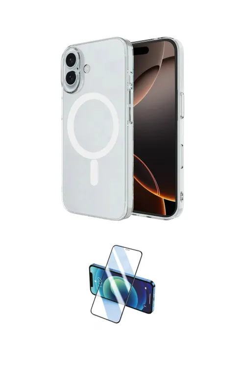 ieg™ iPhone 16 Plus Kılıf Ahenk Yansıma Prime - Siyah 3D Antistatik Cam Ekran Koruyucu
