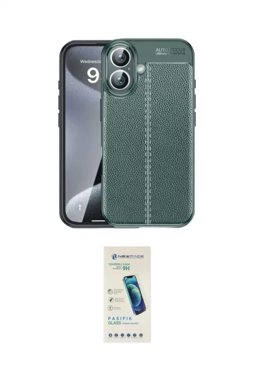 ieg™ iPhone 16 Plus Kılıf Doruk Klasik Özel Seri - Şeffaf Pasifik Cam Ekran Koruyucu