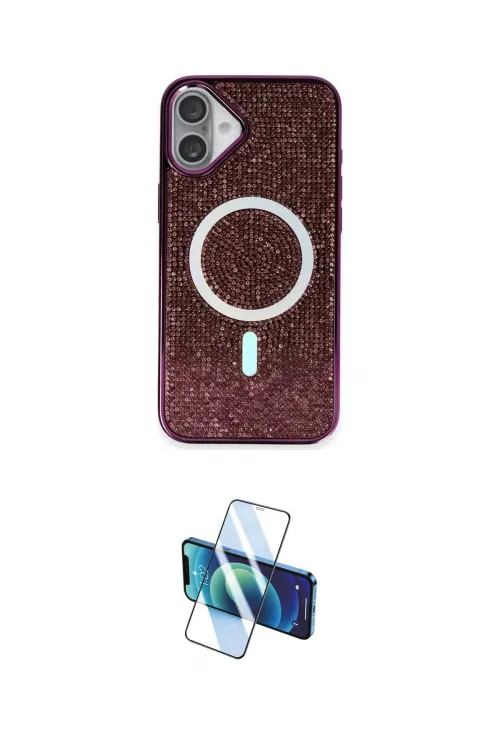 ieg™ iPhone 16 Plus Kılıf Eksen Çizgi - Siyah 3D Antistatik Cam Ekran Koruyucu