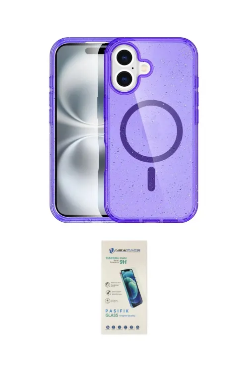 ieg™ iPhone 16 Plus Kılıf Eksen Doku Koleksiyonu - Şeffaf Pasifik Cam Ekran Koruyucu