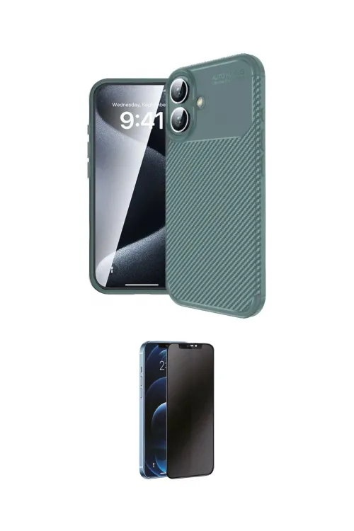 ieg™ iPhone 16 Plus Kılıf Eksen Form Prime - Siyah 3D Antistatik Hayalet Cam Ekran Koruyucu