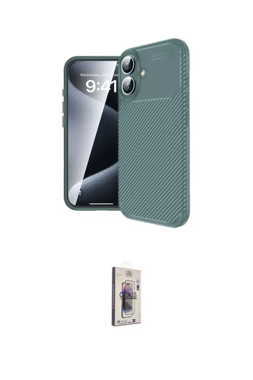 ieg™ iPhone 16 Plus Kılıf Eksen Form Prime - Siyah Bilvis 3D Cam Ekran Koruyucu