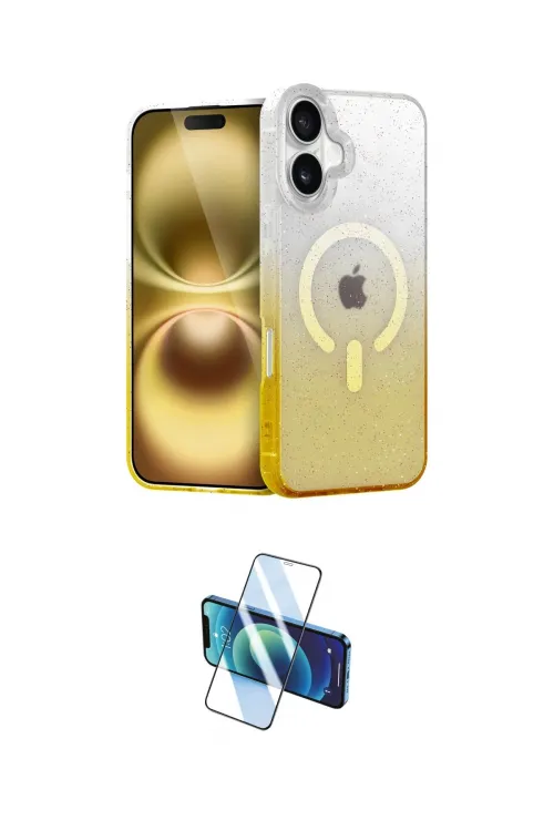 ieg™ iPhone 16 Plus Kılıf Eksen Minimal Özel Seri - Siyah 3D Antistatik Cam Ekran Koruyucu