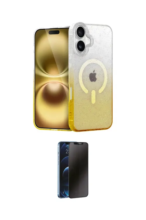 ieg™ iPhone 16 Plus Kılıf Eksen Minimal Özel Seri - Siyah 3D Antistatik Hayalet Cam Ekran Koruyucu