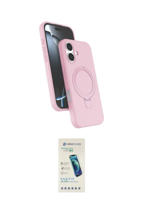 ieg™ iPhone 16 Plus Kılıf İz Işık Koleksiyonu - Şeffaf Pasifik Cam Ekran Koruyucu