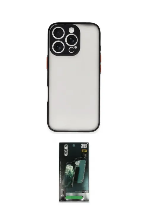 ieg™ iPhone 16 Pro Kılıf Ahenk Çizgi Serisi - Siyah 360 Mat Full Body Arka Koruyucu