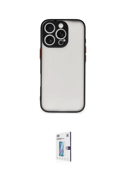 ieg™ iPhone 16 Pro Kılıf Ahenk Çizgi Serisi - Siyah Bilvis 0.18mm Plus Cam Ekran Koruyucu
