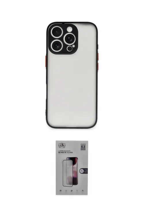 ieg™ iPhone 16 Pro Kılıf Ahenk Çizgi Serisi - Siyah Bilvis 3D Mat Cam Ekran Koruyucu