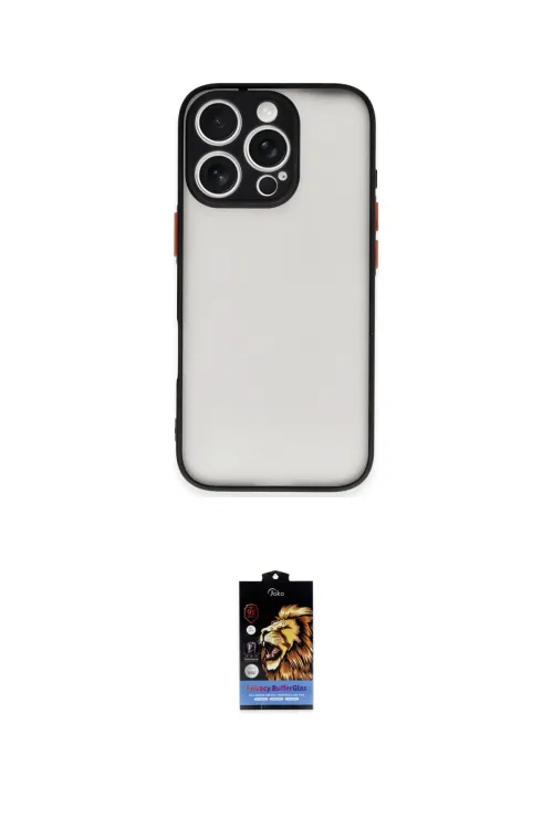 ieg™ iPhone 16 Pro Kılıf Ahenk Çizgi Serisi - Siyah Buffer Hayalet Cam Ekran Koruyucu