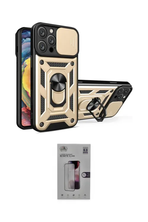 ieg™ iPhone 16 Pro Kılıf Ahenk Klasik - Siyah Bilvis 3D Mat Cam Ekran Koruyucu