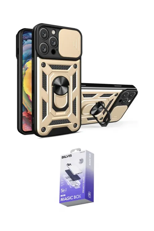 ieg™ iPhone 16 Pro Kılıf Ahenk Klasik - Siyah Bilvis 5in1 5D Magic Hayalet Cam Ekran Koruyucu