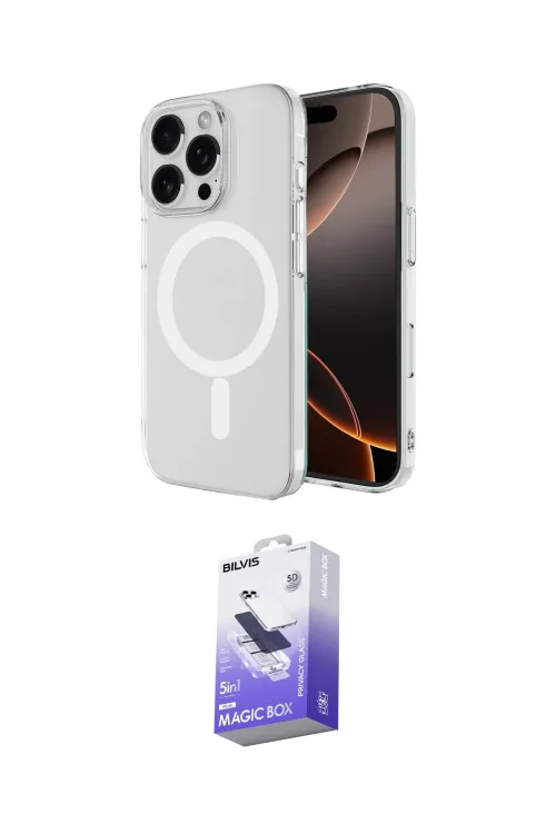ieg™ iPhone 16 Pro Kılıf Ahenk Yansıma Prime - Siyah Bilvis 5in1 5D Magic Hayalet Cam Ekran Koruyucu