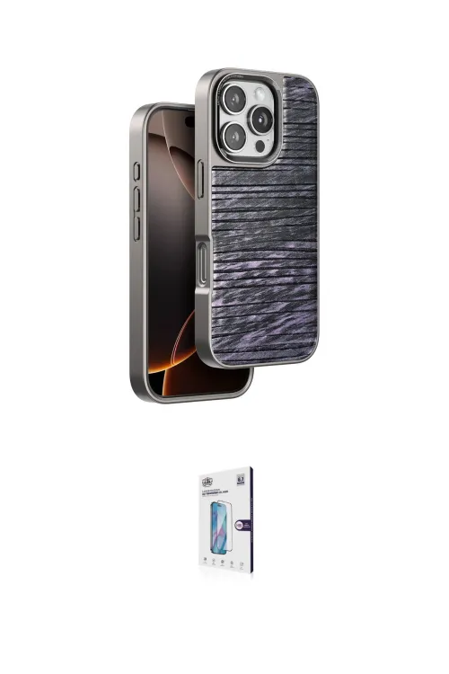 ieg™ iPhone 16 Pro Kılıf Atlas Minimal Özel Seri - Siyah Bilvis 0.18mm Plus Cam Ekran Koruyucu