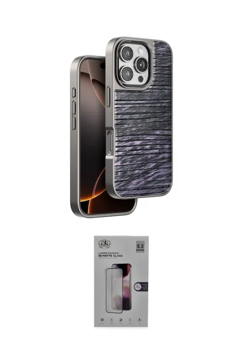 ieg™ iPhone 16 Pro Kılıf Atlas Minimal Özel Seri - Siyah Bilvis 3D Mat Cam Ekran Koruyucu