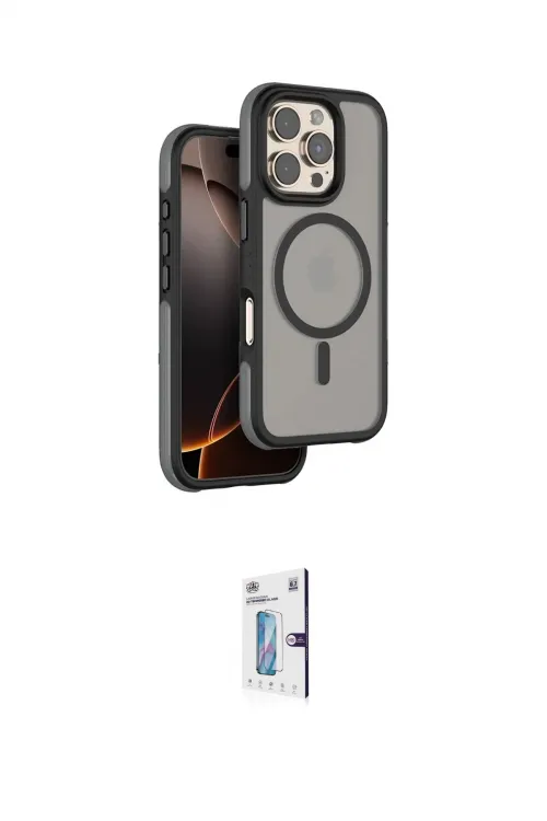 ieg™ iPhone 16 Pro Kılıf Çekirdek Minimal Prime - Siyah Bilvis 0.18mm Plus Cam Ekran Koruyucu