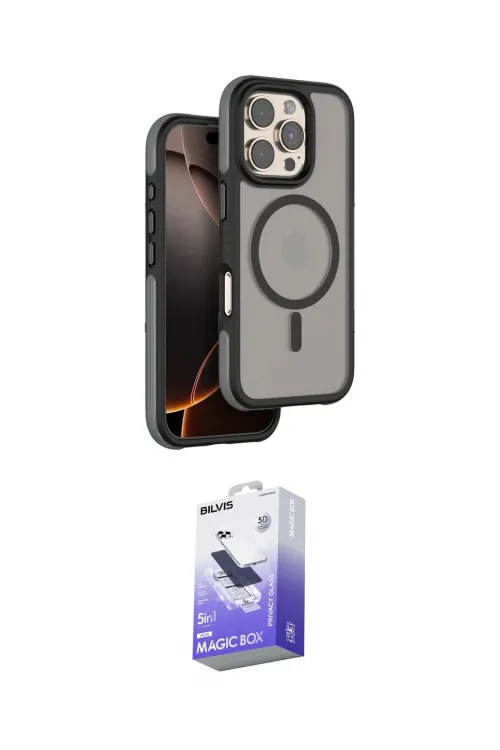 ieg™ iPhone 16 Pro Kılıf Çekirdek Minimal Prime - Siyah Bilvis 5in1 5D Magic Hayalet Cam Ekran Koruyucu