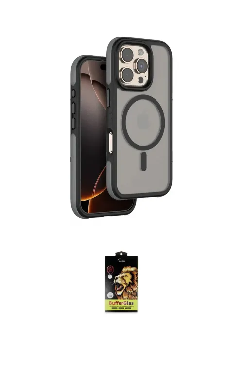 ieg™ iPhone 16 Pro Kılıf Çekirdek Minimal Prime - Siyah Buffer Cam Ekran Koruyucu