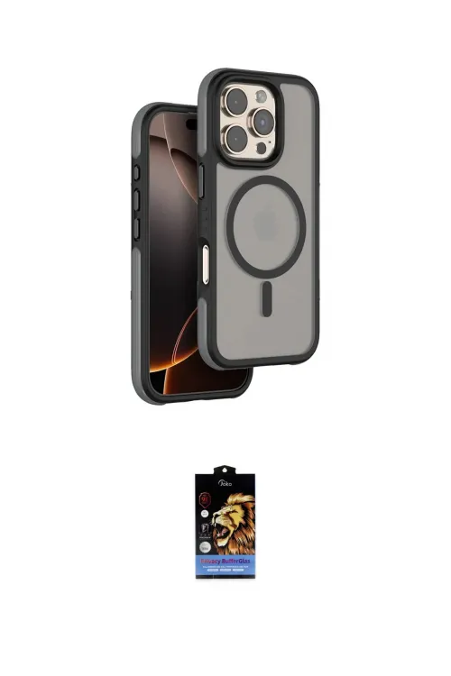 ieg™ iPhone 16 Pro Kılıf Çekirdek Minimal Prime - Siyah Buffer Hayalet Cam Ekran Koruyucu