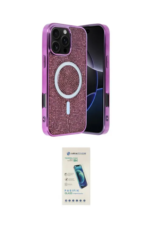 ieg™ iPhone 16 Pro Kılıf Eksen Çizgi - Şeffaf Pasifik Cam Ekran Koruyucu