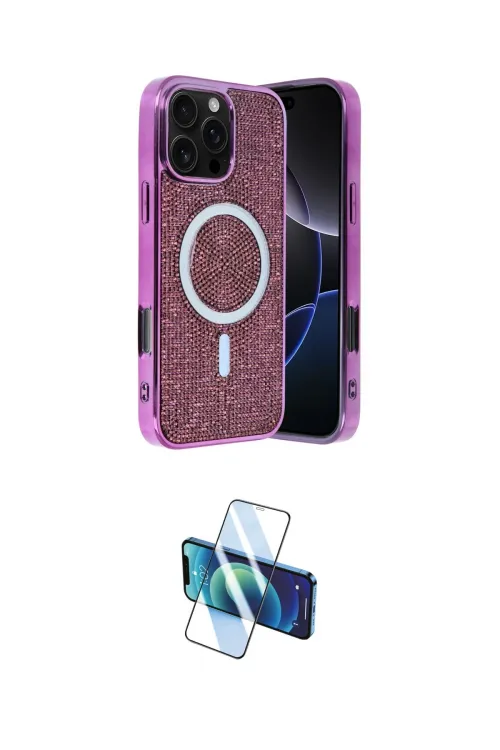 ieg™ iPhone 16 Pro Kılıf Eksen Çizgi - Siyah 3D Antistatik Cam Ekran Koruyucu